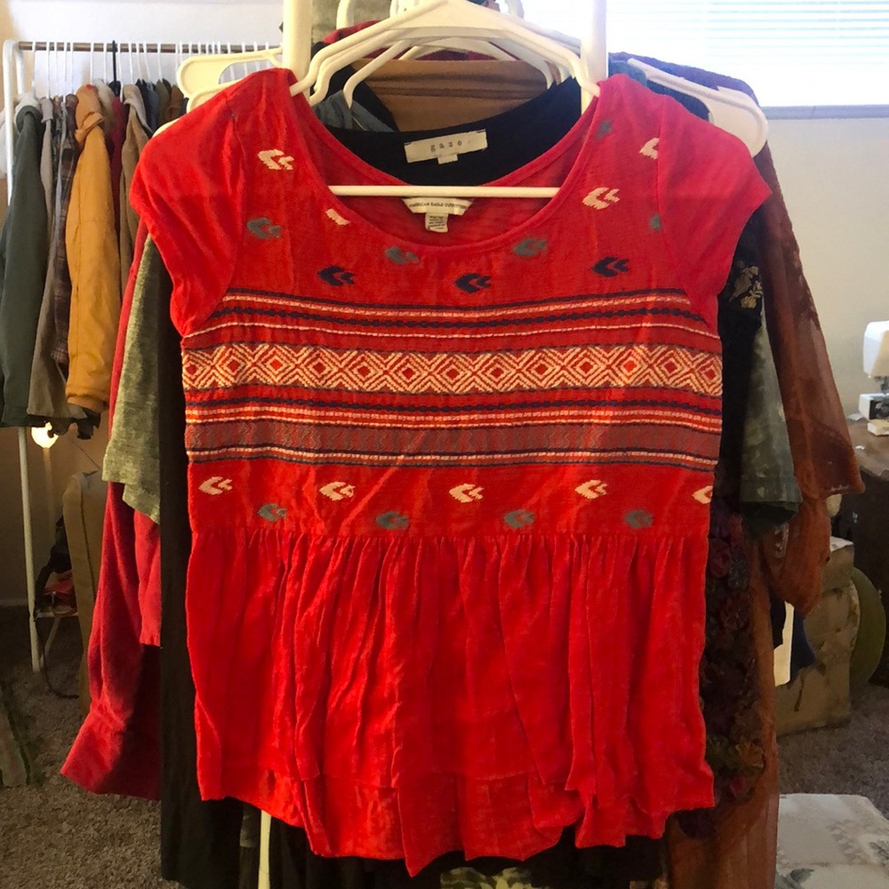 Red Embroidery Top
